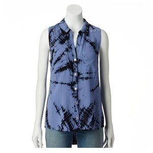 Rock & Republic Women’s Studded Blue Tie-Dye Sleeveless Top - Small